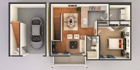 Floor plan for 1 bed, 1 bath, 933 sqft